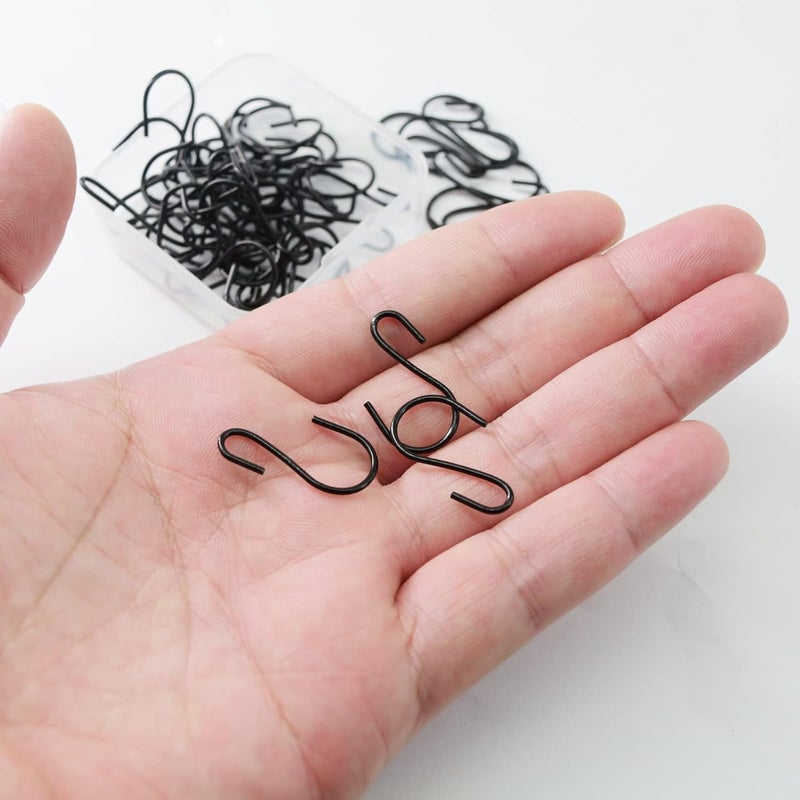 Beaneed Mini S Hooks for Hanging 50 Pack, 1 Inch Small S Hooks Black – Rustproof Metal S Shaped Hook for Plants, Jewelry, Keys (No Drill & Storage Box) - Image 4